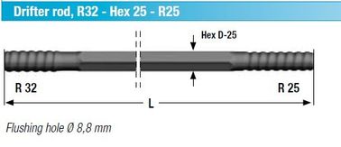 perforación de martillo del top de Rod de la extensión del taladro de los 2m a de los 6m, diámetro de 32m m - de 52m m